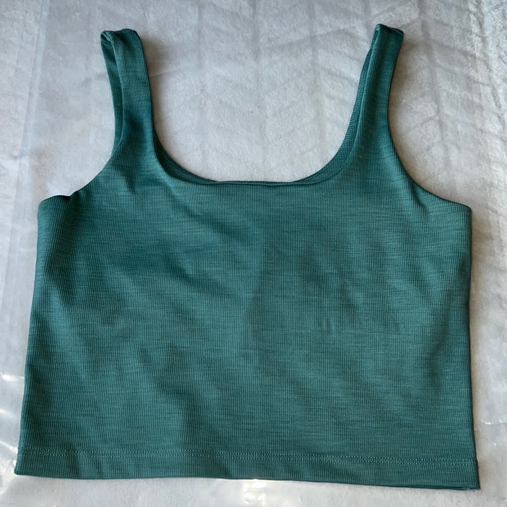 Beyond Yoga Heather Rib Keep It Simple Cropped Tank Mermaid Gree - Picture 3 of 7